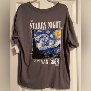 Mighty Fine Gray Starry Night Tee, Van Gogh Print Graphic T, NWT